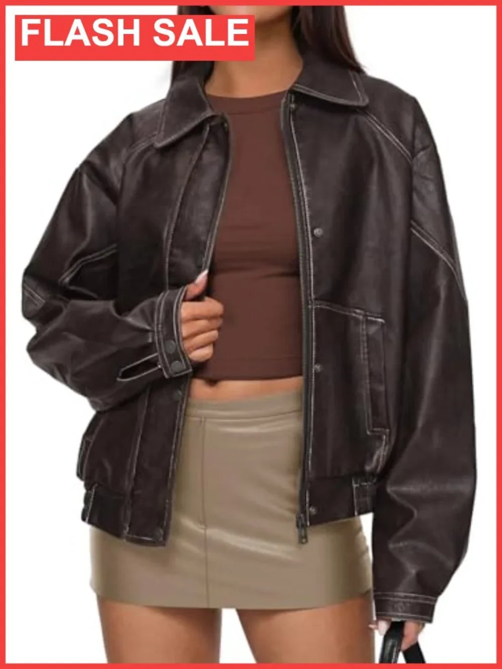 Oversized Faux Leather Jacket Women Moto Biker Coat Fall Winter